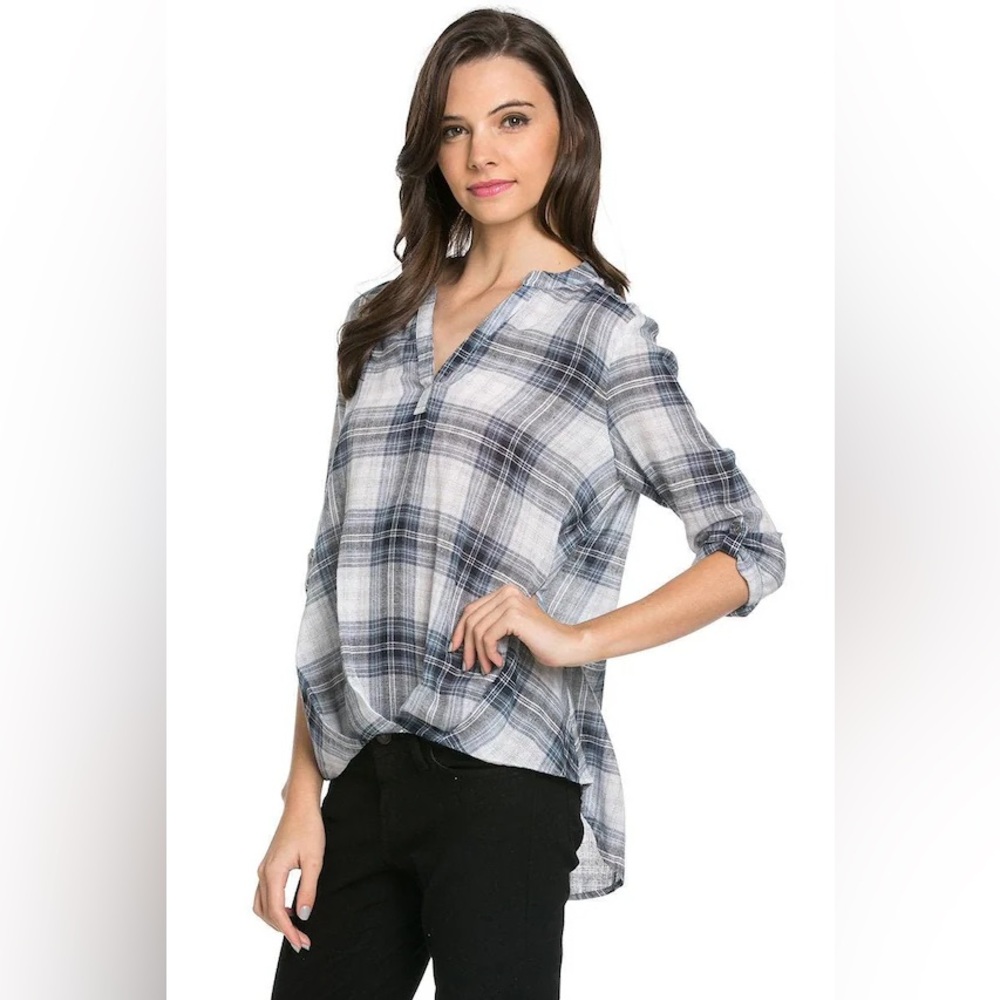 Jane + Delancy Peasant Flannel Plaid Top